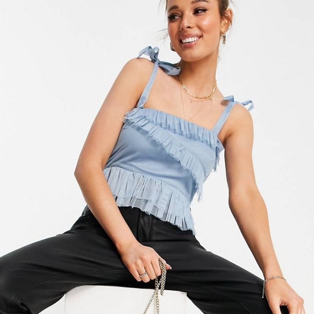 Anaya Tie Shoulder Tulle Top Size 4